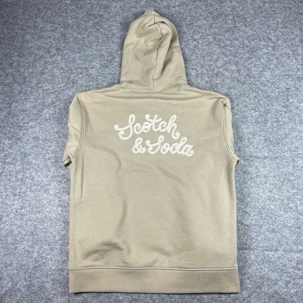 Scotch & Soda Hoodie Mens L Tan Amsterdam Embroidered Pullover Fleece Sweatshirt